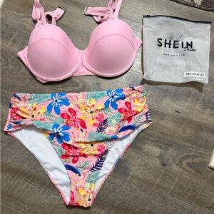 NWT SHEIN Pink and Multicolor Floral Bikini Set 4X